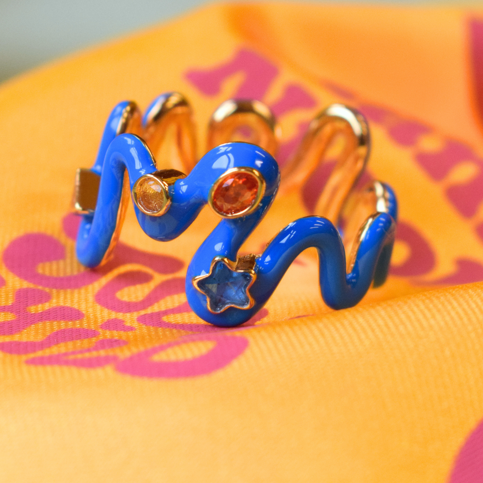 Long Pond Blue Squiggle Ring