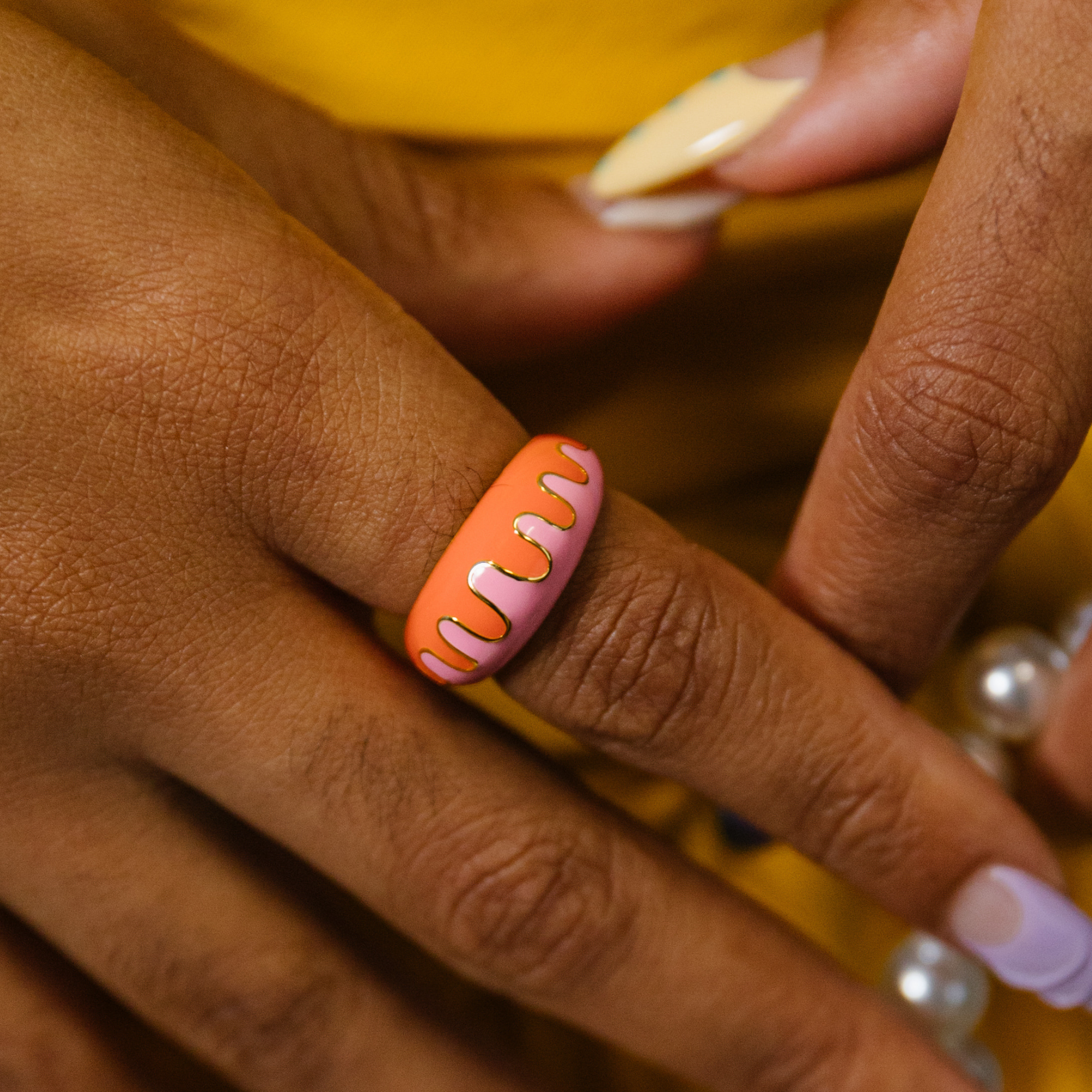 Groovy Pink Orange Wavey Ring