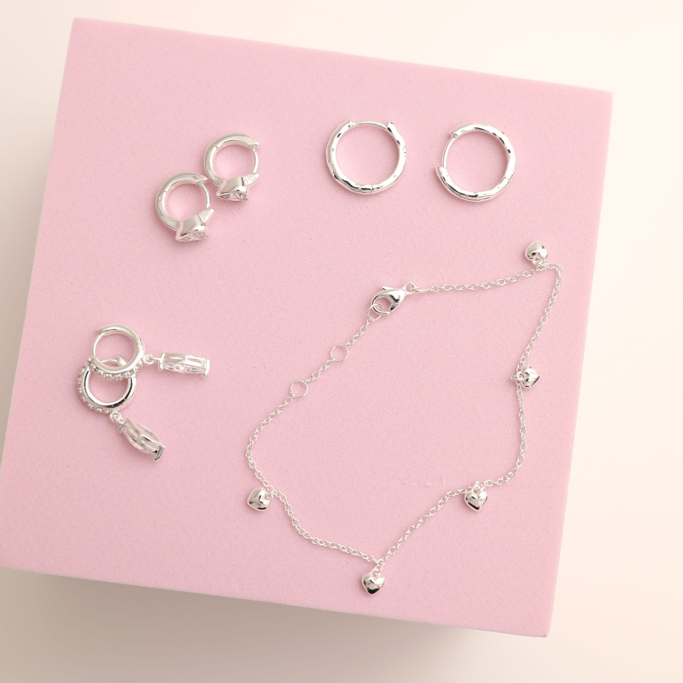 Bubble Heart Charm Bracelet Silver
