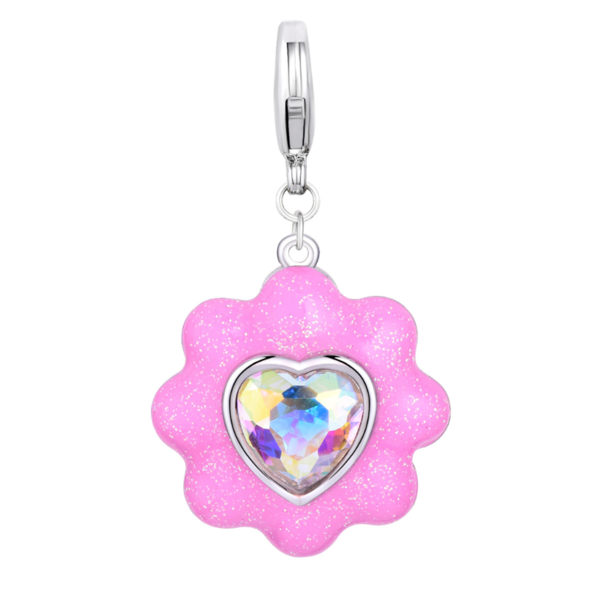 Glitter Flower Charm Silver