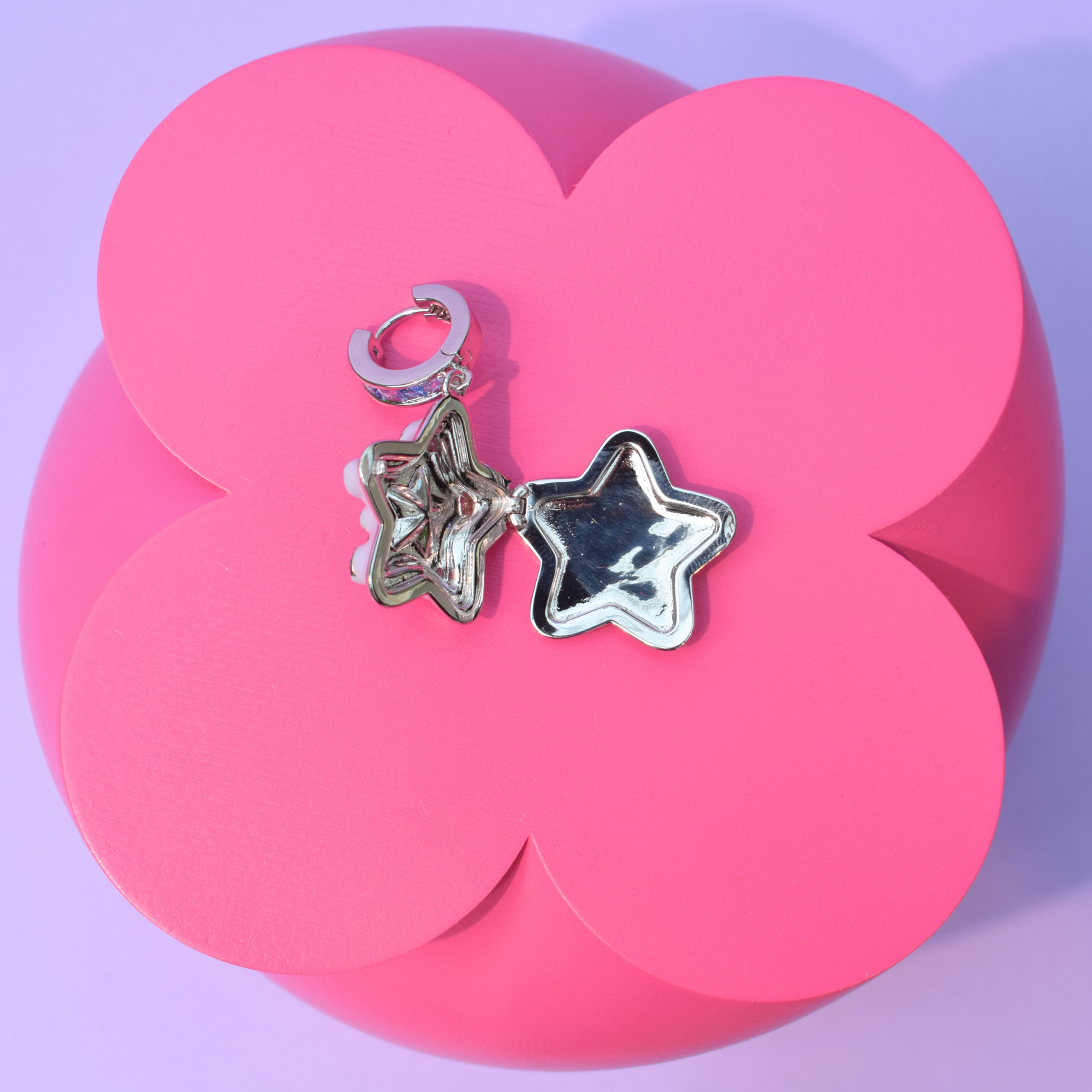Lilac Starlight Locket Earring Silver
