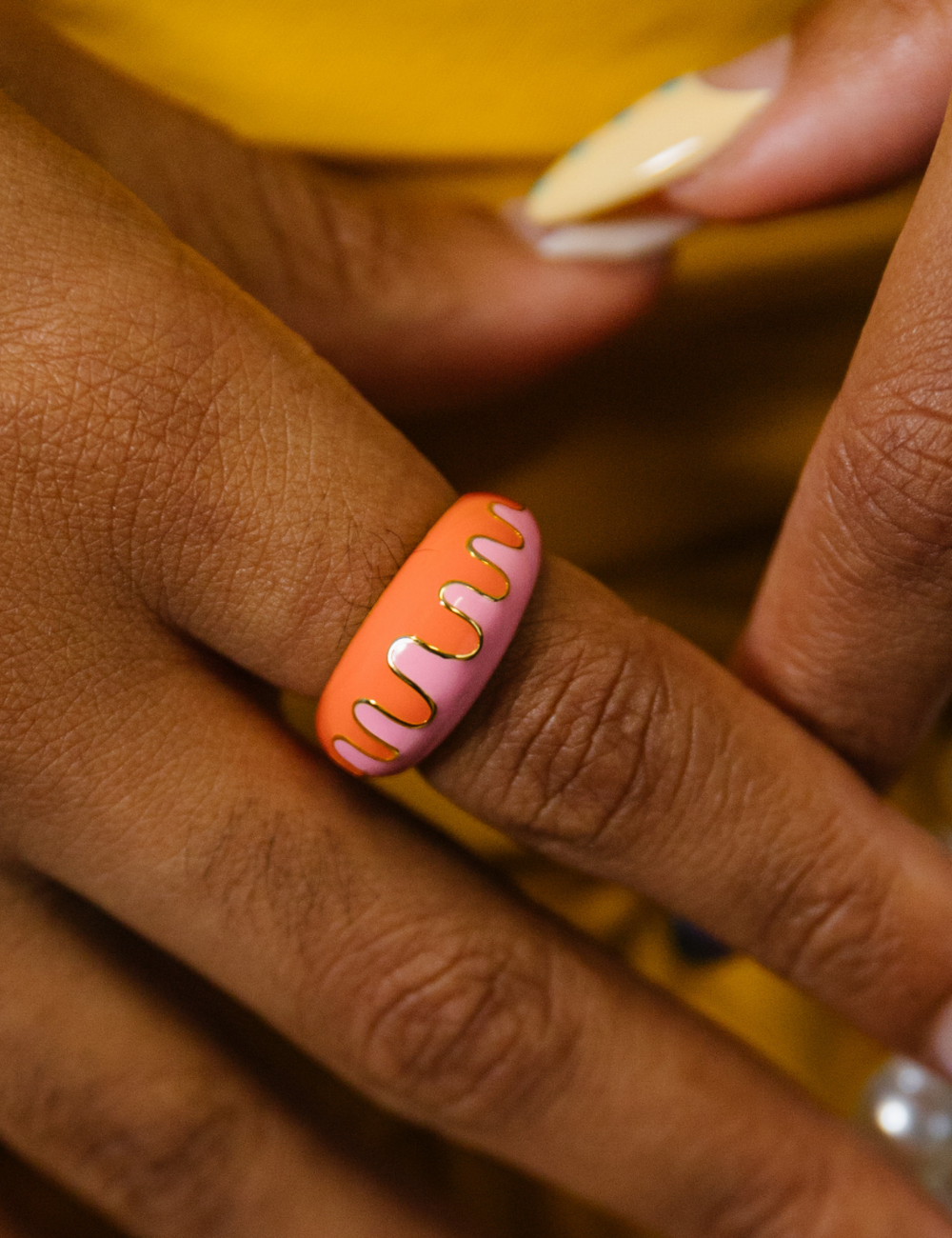 Groovy Pink Orange Wavey Ring