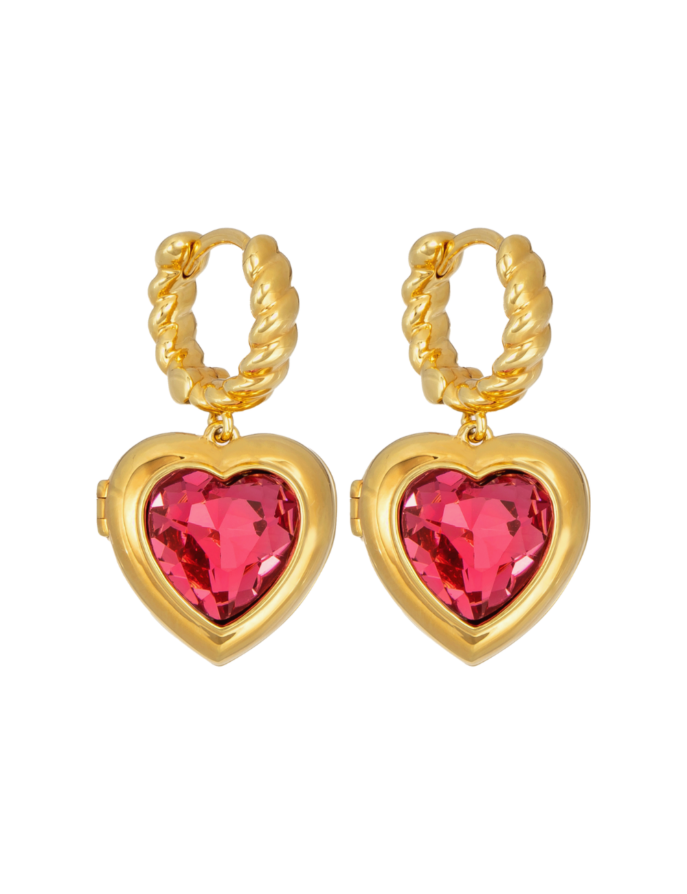 Red Mi Amor Locket Earrings Gold
