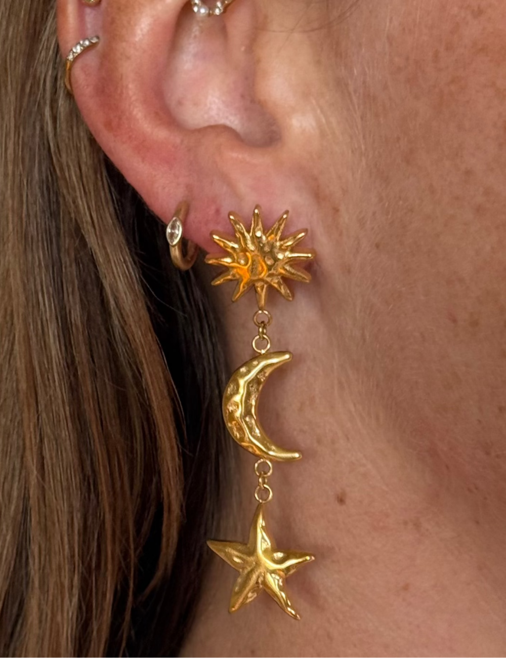 Sun Moon Star Earrings Gold