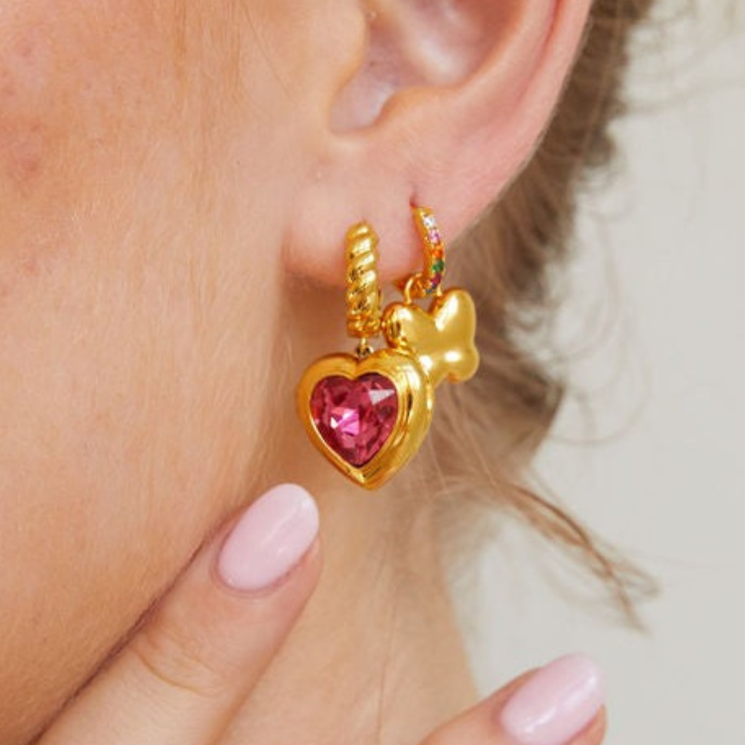 Red Mi Amor Locket Earrings Gold