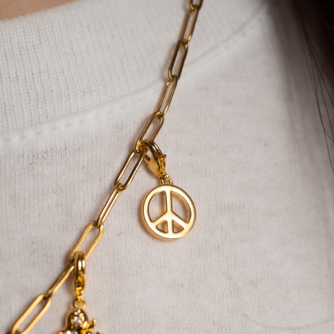 Peace Sign Charm Gold with Exclusive Sticker Sheet