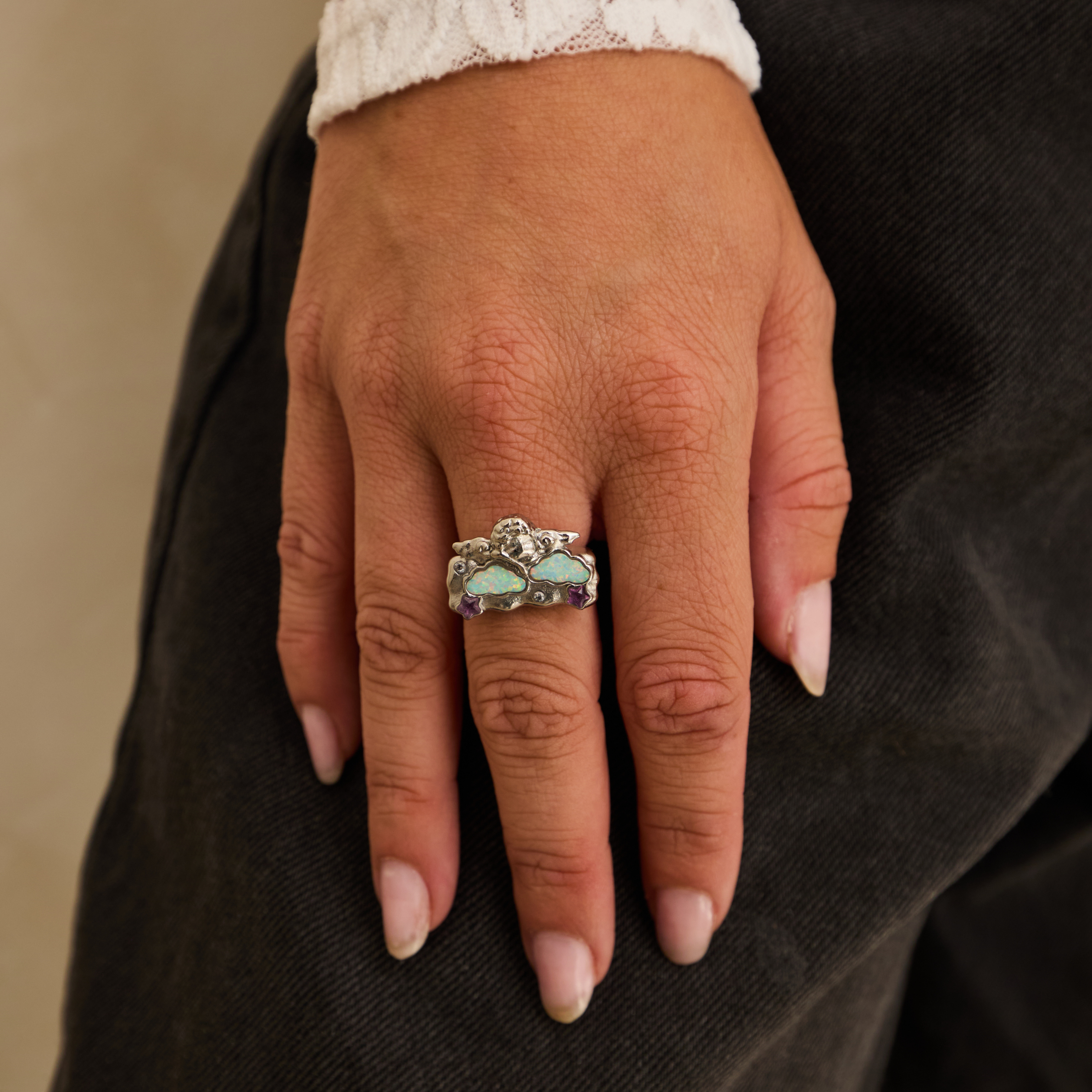 Cherub Opal Cloud Ring Gold