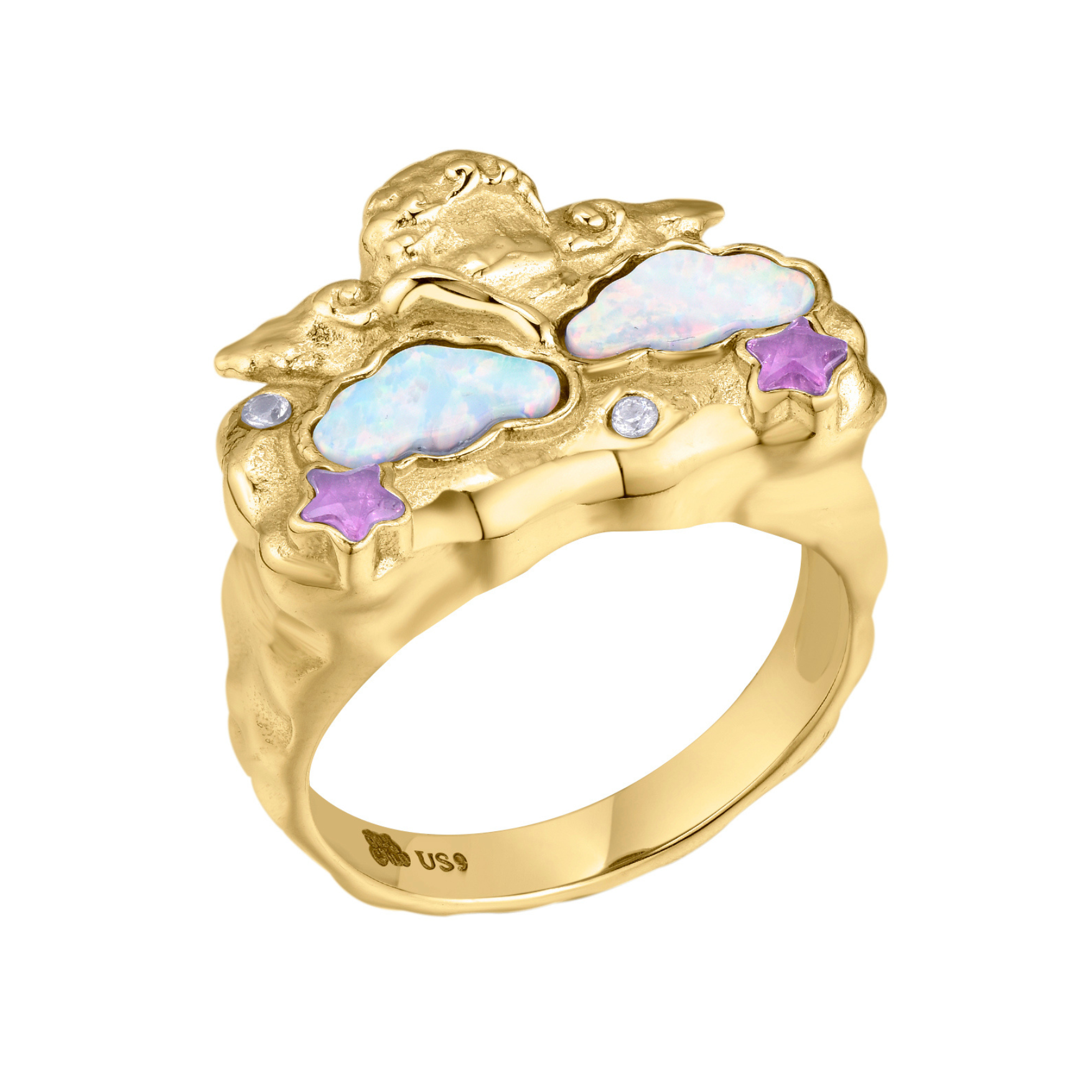 Cherub Opal Cloud Ring Gold