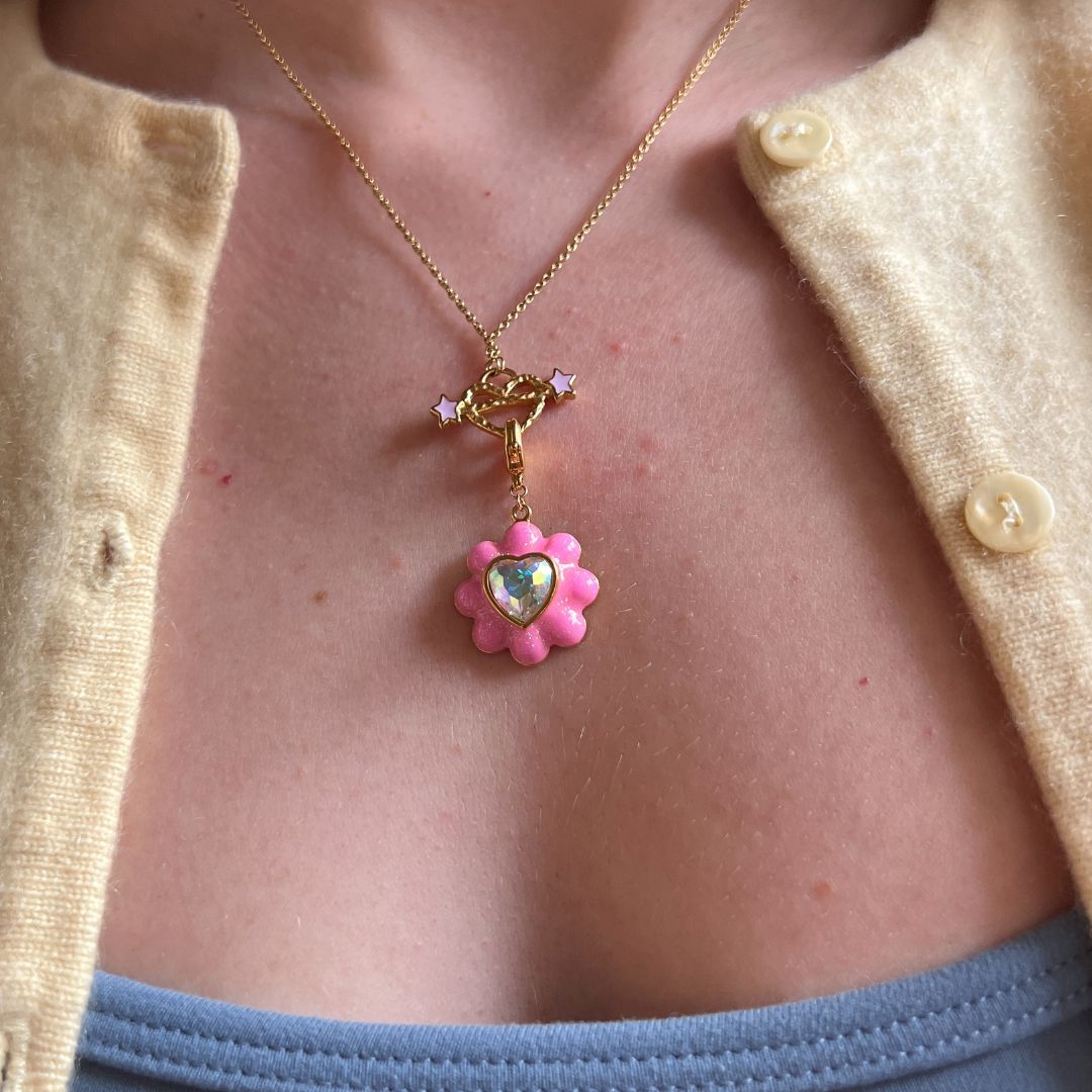 Glitter Flower Charm Gold