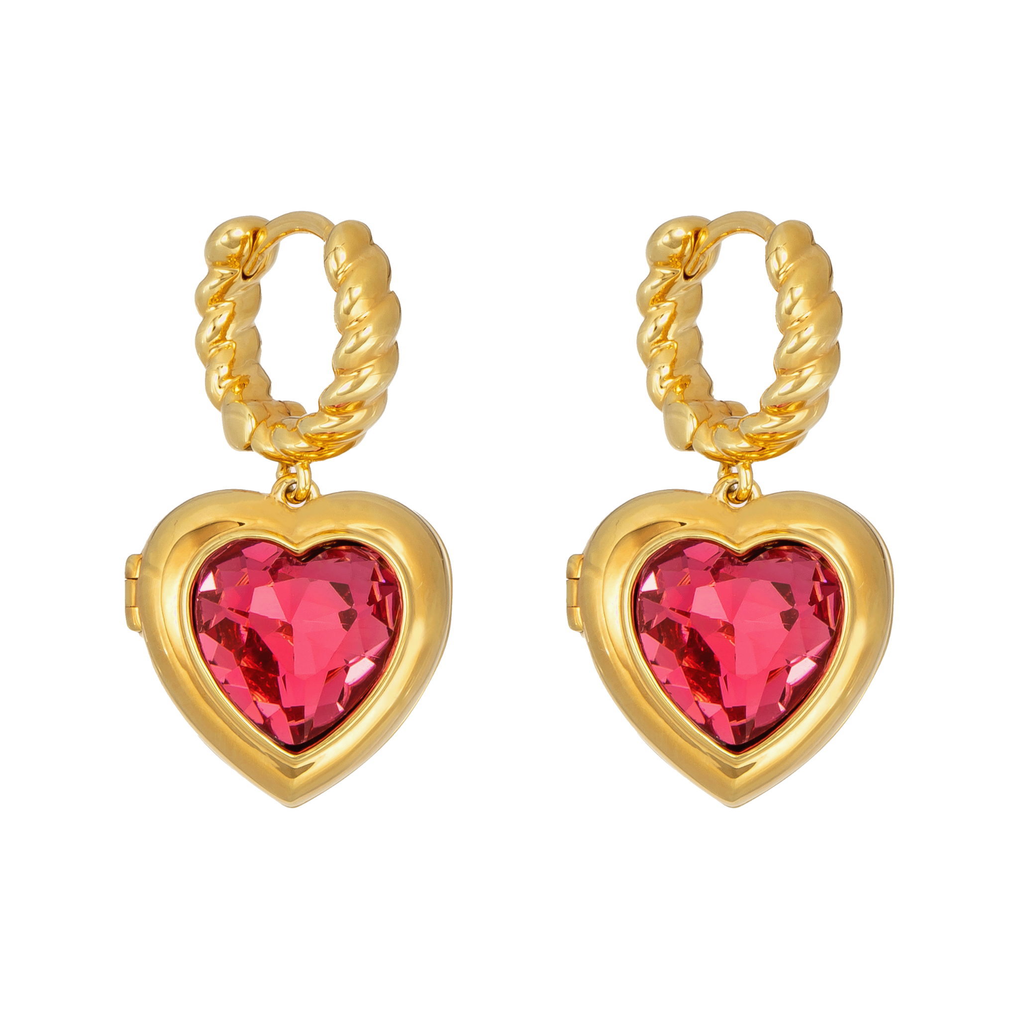 Red Mi Amor Locket Earrings Gold