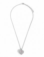 A silver-toned heart pendant necklace with a double-heart design, set against a plain white background.