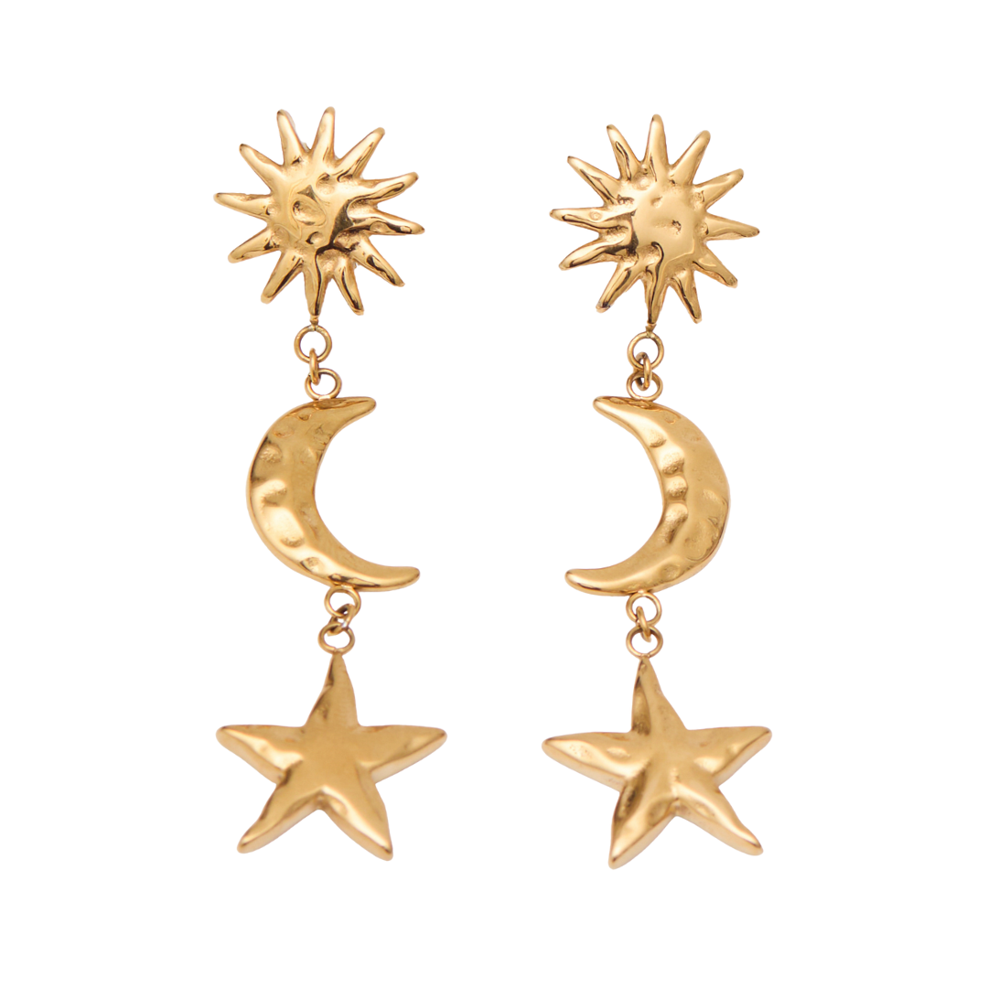 Sun Moon Star Earrings Gold