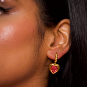 Red Mi Amor Locket Earrings Gold